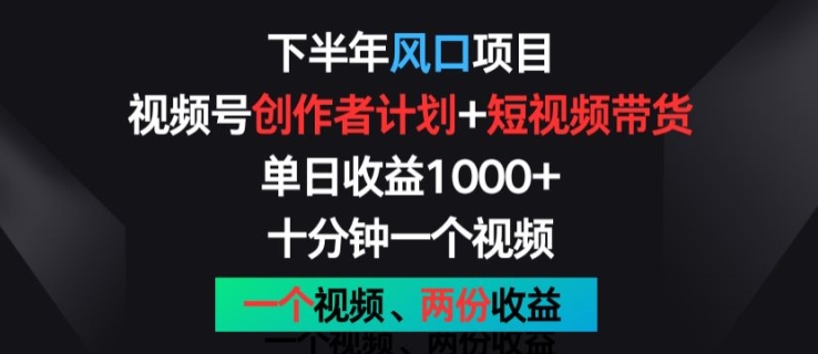 下半年风口项目，视频号创作者计划+视频带货，一个视频两份收益，十分钟一个视频-七量思维