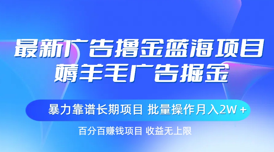 （11193期）最新广告撸金蓝海项目，薅羊毛广告掘金 长期项目 批量操作月入2W＋-七量思维