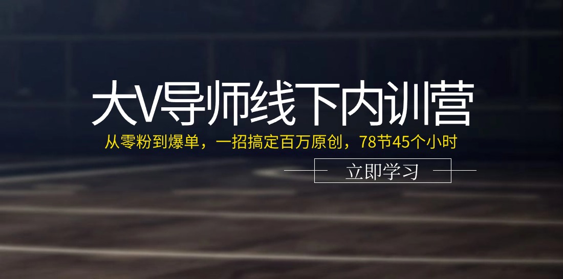 大V导师线下内训营：从零粉到爆单，一招搞定百万原创（78节45个小时）-七量思维