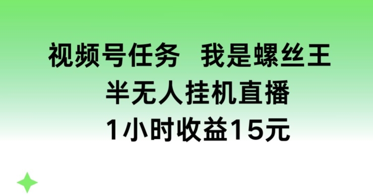 视频号任务，我是螺丝王， 半无人挂机1小时收益15元-七量思维