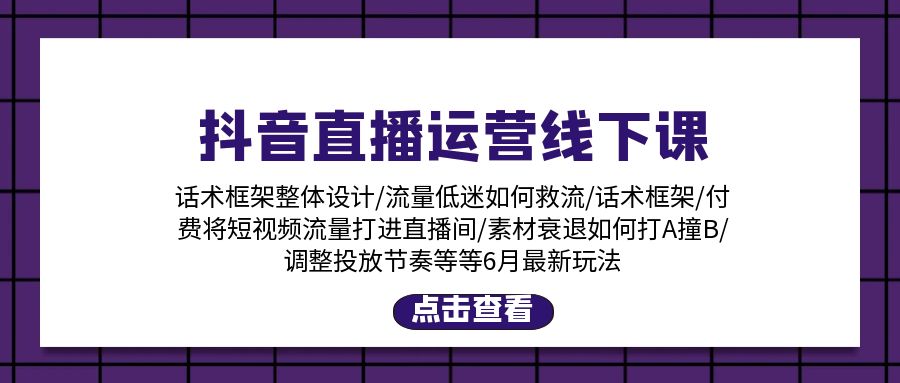 （11211期）抖音直播运营线下课：话术框架/付费流量直播间/素材A撞B/等6月新玩法-七量思维