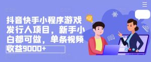 抖音快手小程序游戏发行人项目，新手小白都可做，单条视频收益9000+-七量思维