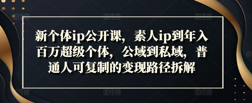 新个体ip公开课，素人ip到年入百万超级个体，公域到私域，普通人可复制的变现路径拆解-七量思维