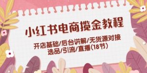 小红书电商揽金教程:开店基础/后台讲解/无货源对接/选品/引流/直播(18节)-七量思维