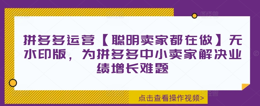 拼多多运营【聪明卖家都在做】无水印版，为拼多多中小卖家解决业绩增长难题-七量思维