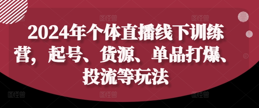 2024年个体直播训练营，起号、货源、单品打爆、投流等玩法-七量思维