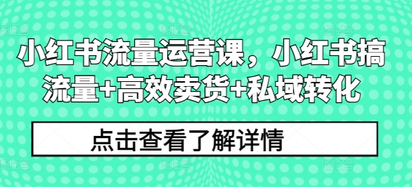 小红书流量运营课，小红书搞流量+高效卖货+私域转化-七量思维