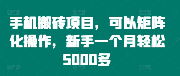 手机搬砖项目，可以矩阵化操作，新手一个月轻松5000多-七量思维