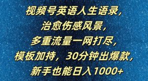 视频号英语人生语录,多重流量一网打尽,模板加持,30分钟出爆款,新手也能日入1000+-七量思维