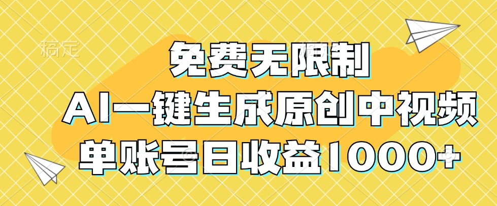 免费无限制，AI一键生成原创中视频，单账号日收益1000+-七量思维