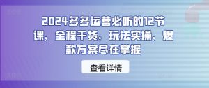 2024多多运营必听的12节课，全程干货，玩法实操，爆款方案尽在掌握-七量思维