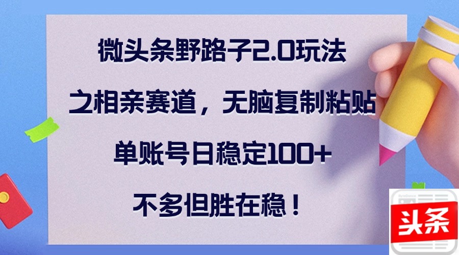 （12763期）微头条野路子2.0玩法之相亲赛道，无脑复制粘贴，单账号日稳定100+，不…-七量思维