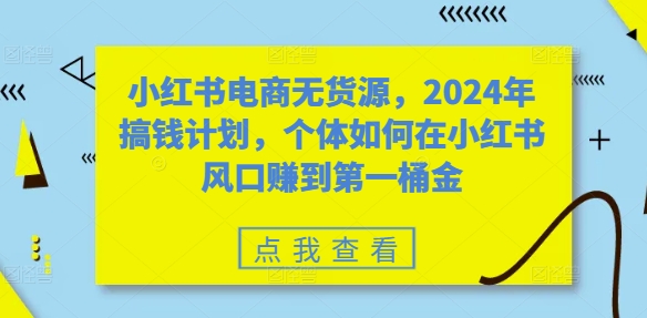 小红书电商无货源，2024年搞钱计划，个体如何在小红书风口赚到第一桶金-七量思维