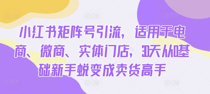 小红书矩阵号引流，适用于电商、微商、实体门店，30天从0基础新手蜕变成卖货高手-七量思维