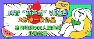 抖音葫芦式引流法,三分钟一条作品,单日引爆抖音500人精准创业粉丝群-七量思维