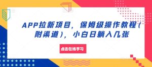 APP拉新项目,保姆级操作教程(附渠道),小白日躺入几张-七量思维