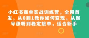 小红书商单实战训练营，全网首发，从0到1教你如何变现，从起号涨粉到稳定接单，适合新手-七量思维