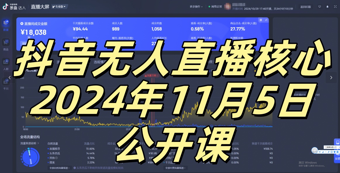 抖音无人直播核心公开课，咸鱼翻身小白可做带有睡后收入月入过万太简单-七量思维