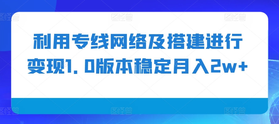 利用专线网络及搭建进行变现1.0版本稳定月入2w+-七量思维