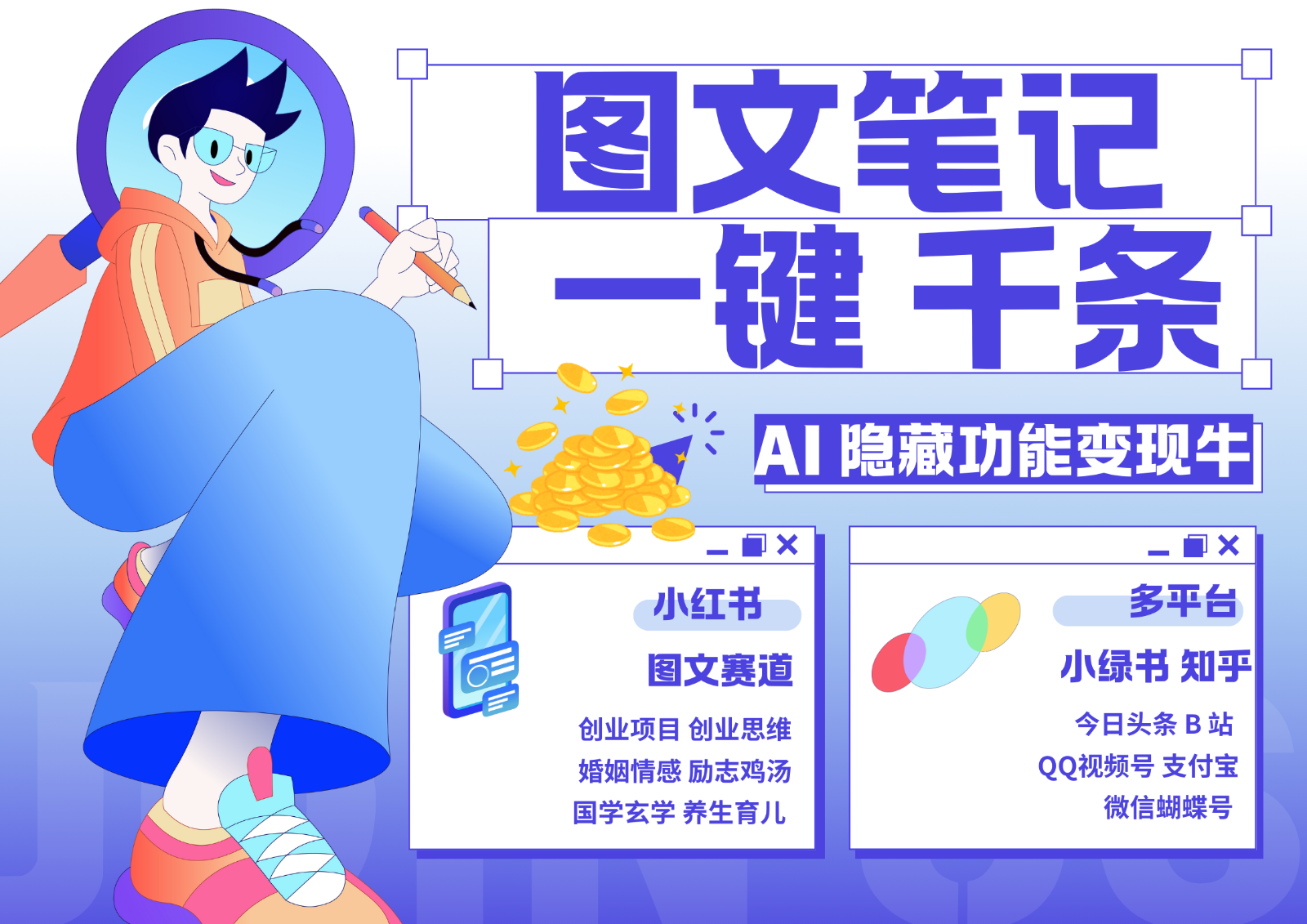 1键生成数千条图文 创业国学 秒生笔记 小红书小绿书图文 轻松引流 变现30000+-七量思维