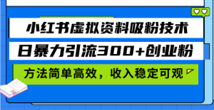 (13345期)小红书虚拟资料吸粉技术,日暴力引流300+创业粉,方法简单高效,收入稳…-七量思维