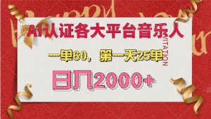 （13464期）AI音乐申请各大平台音乐人，最详细的教材，一单60，第一天25单，日入2000+-七量思维