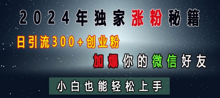 2024年独家涨粉秘籍，日引流300+创业粉，加爆你的微信好友，小白也能轻松上手-七量思维