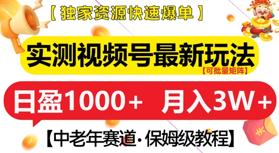 实测视频号最新玩法，中老年赛道，独家资源，月入过W+-七量思维