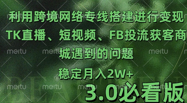 利用跨境电商网络及搭建TK直播、短视频、FB投流获客以及商城遇到的问题进行变现3.0必看版-七量思维