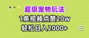 （13578期）超级宠物视频玩法，1条视频点赞20w，轻松日入2000+-七量思维