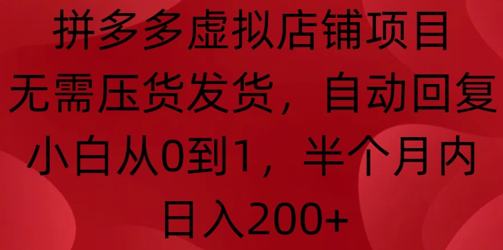 拼多多虚拟店铺项目，无需压货发货，自动回复，小白从0到1，半个月内日入200+-七量思维