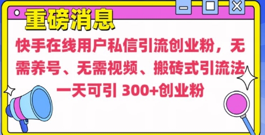 快手最新引流创业粉方法，无需养号、无需视频、搬砖式引流法-七量思维