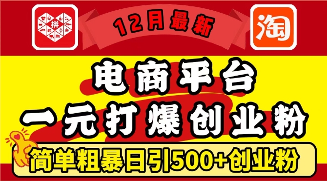 12月最新：电商平台1元打爆创业粉，简单粗暴日引500+精准创业粉，轻松月入过W-七量思维