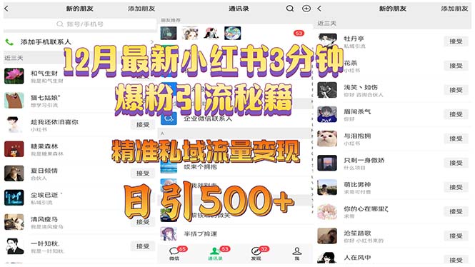 （13653期）12月最新小红书3分钟爆粉引流秘籍 精准私域流量变现 日引500+-七量思维