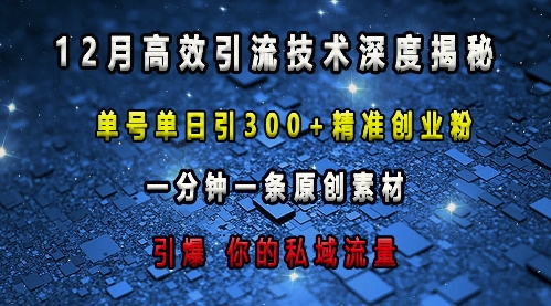 最新高效引流技术深度揭秘 ，单号单日引300+精准创业粉，一分钟一条原创素材，引爆你的私域流量-七量思维