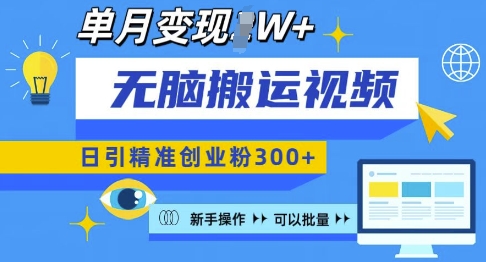 无脑搬运视频号可批量复制，新手即可操作，日引精准创业粉300+，月变现过W-七量思维