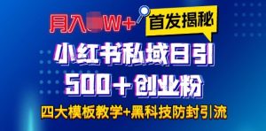 首发揭秘小红书私域日引500+创业粉四大模板,月入过W+全程干货!没有废话!保姆教程!-七量思维