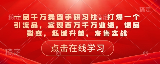 一品千万操盘手研习社，打爆一个引流品，实现百万千万业绩，爆品裂变，私域升单，发售实战-七量思维