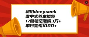 利用deepseek做中式养生视频，17篇笔记涨粉3万+，单日变现1k-七量思维