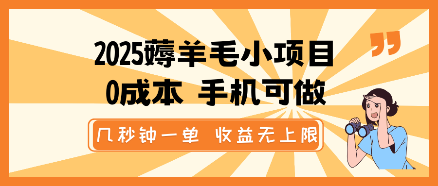 2025薅羊毛小项目，0成本 手机可做，几秒钟一单，收益无上限-七量思维