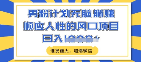 男粉计划无脑躺Z，顺应人性的风口项目，谁发谁火，加爆微信，日入多张【揭秘】-七量思维