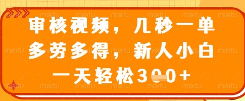 审核视频，几秒一单，多劳多得，新人小白一天轻松3张【揭秘】-七量思维