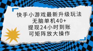 快手小游戏最新版升级玩法，新风口，无脑单机日入40+，可批量放大，小…-七量思维