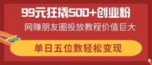 99元狂撬500+创业粉,网赚朋友圈投放教程价值巨大,单日五位数轻松变现-七量思维