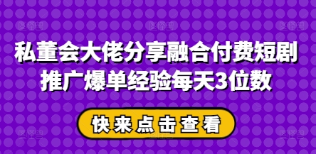 私董会大佬分享融合付费短剧推广爆单经验每天3位数-七量思维