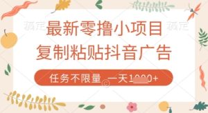 最新零撸小项目，复制粘贴抖音广告即可挣钱，平台大水，任务不限量，一天数张【揭秘】-七量思维