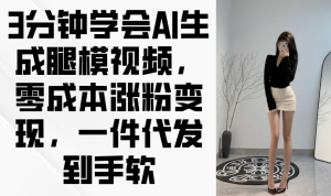 3分钟学会AI生成腿模视频,零成本涨粉变现,一件代发到手软-七量思维