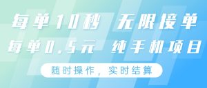 纯手机操作项目，每单耗时10秒，无限接单，单笔收益0.5元，支持24小时随时操做-七量思维