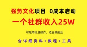 强势文化项目，一个社群收入25个W，0成本启动，可矩阵批量操作，原创详细实操教程-七量思维