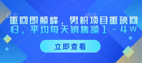 重回即颠峰，男粉项目重磅回归，平均每天销售额1-4W-七量思维